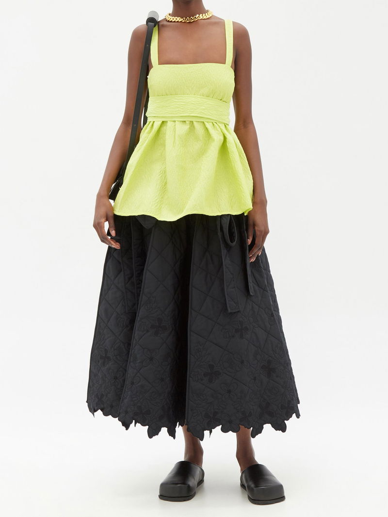 CECILIE BAHNSEN Josie Cutout-Back Matelassé Top in Yellow | endource