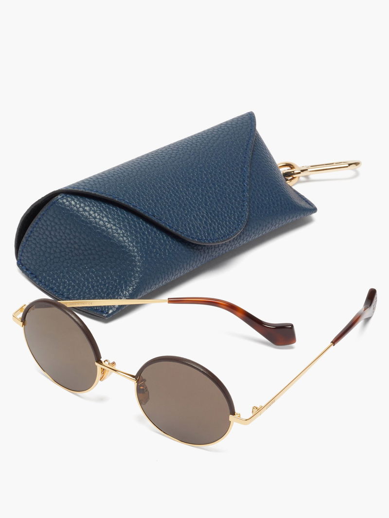 LOEWE Leather-Trimmed Round Metal Sunglasses | endource display picture 1