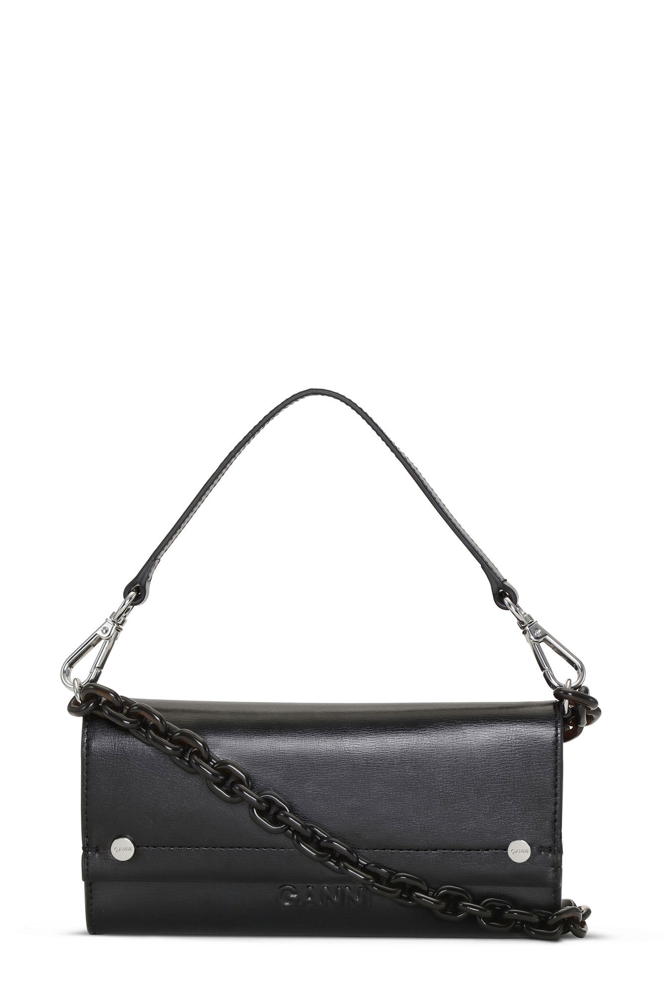 GANNI Black Banner Envelope Chain Wallet | Endource