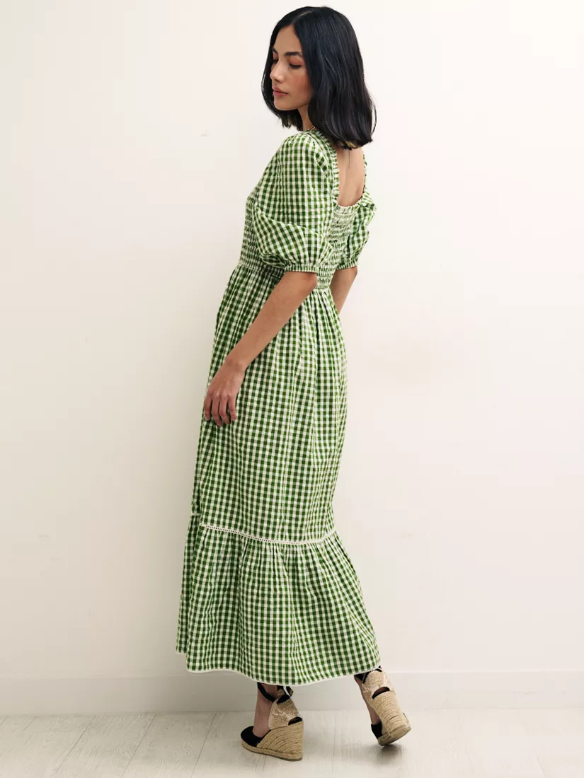 green gingham elsa smock midi dress Fallon Dress