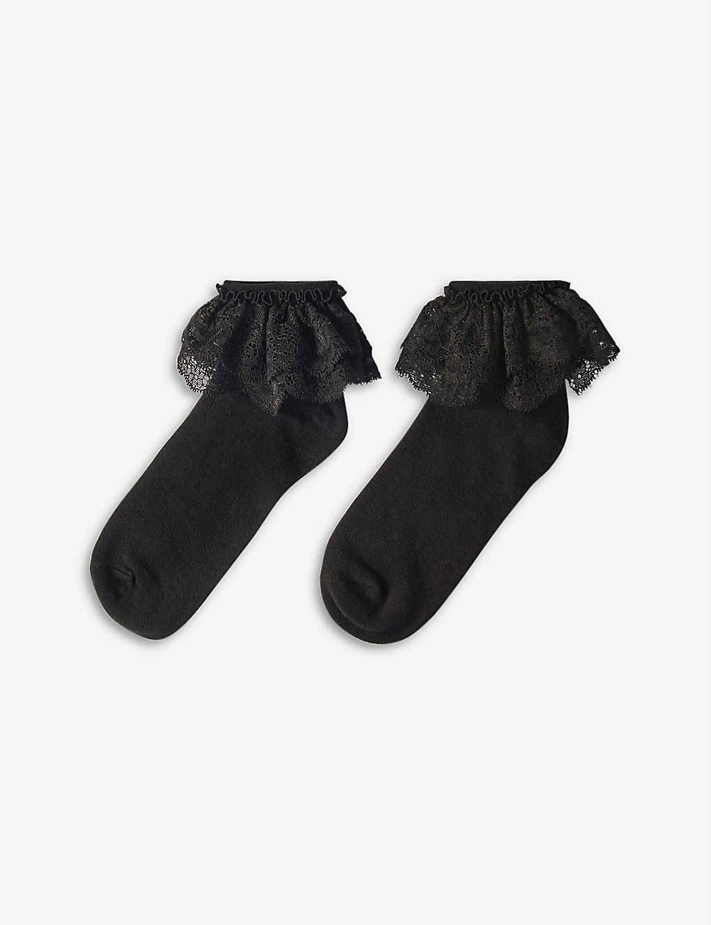 MAJE Lace-Trimmed Short Stretch-Cotton Blend Socks in NOIRGRIS