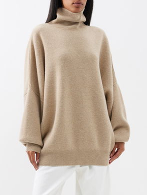 Mint Velvet Chunky Knit Roll Neck Jumper in Beige