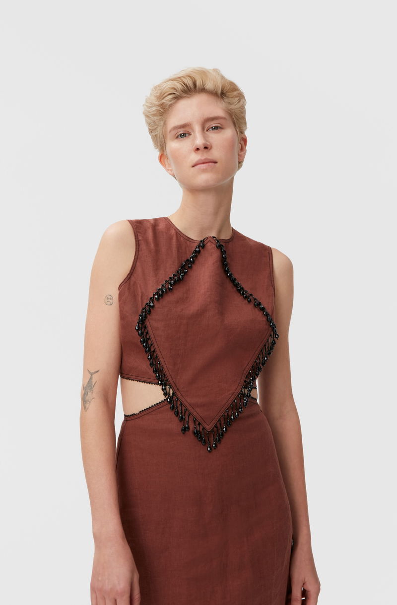 GANNI Beaded Fringes Maxi Dress | endource