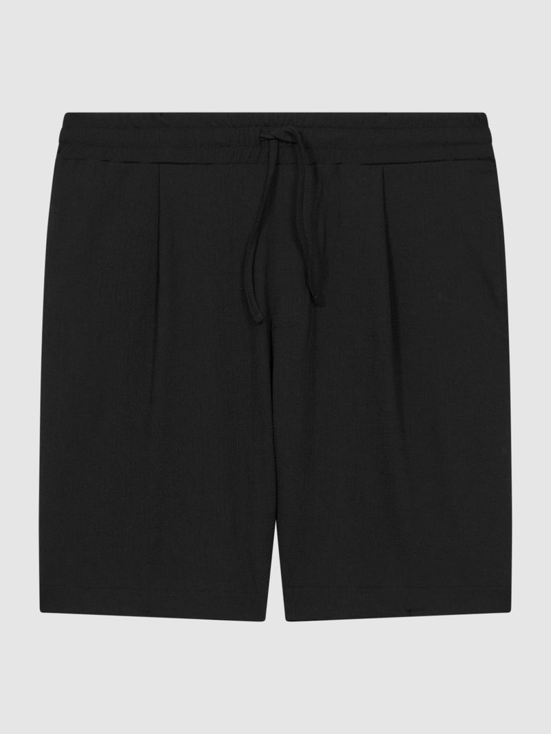 REISS Riad Textured Drawstring Shorts in Black