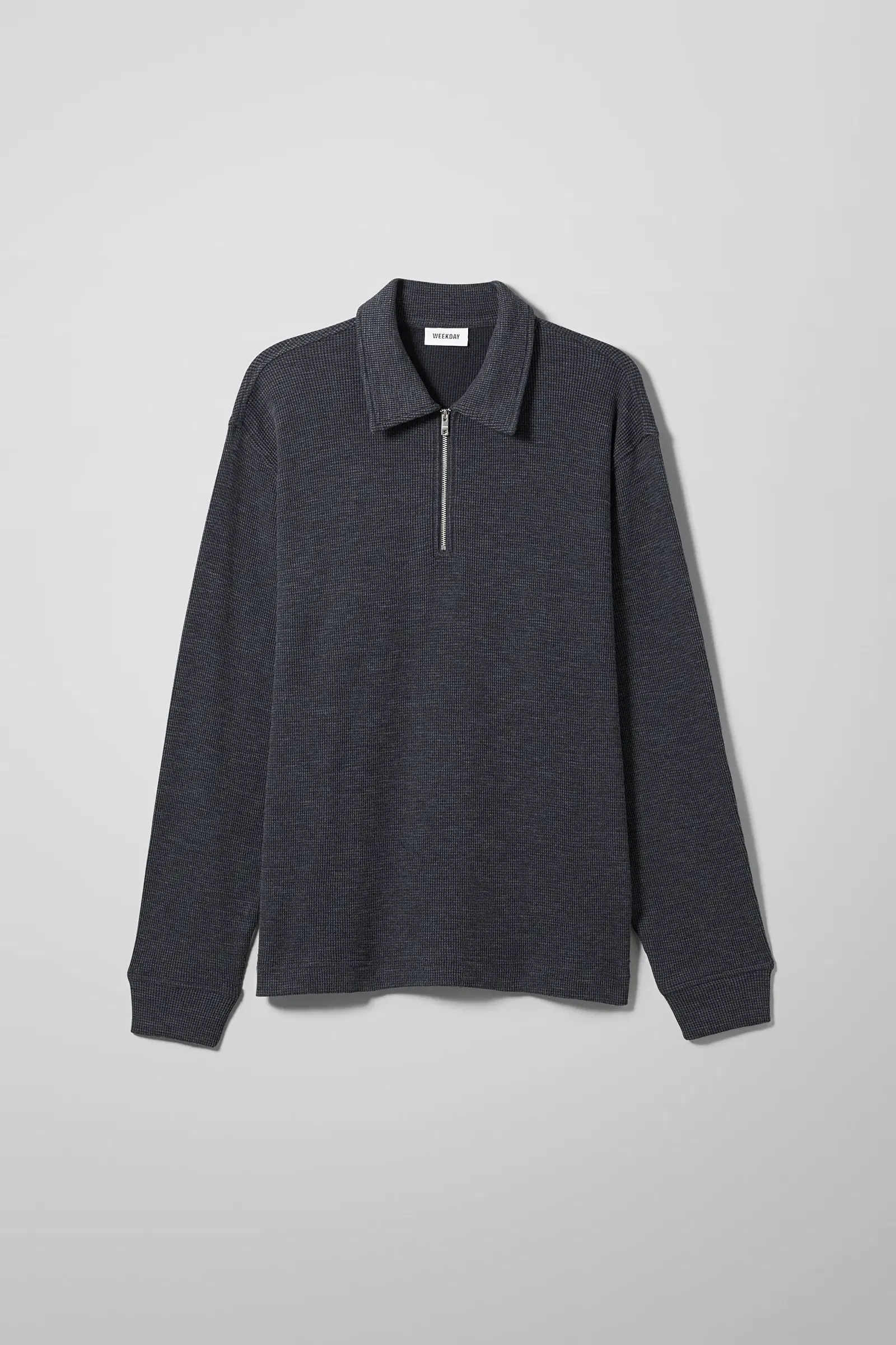 WEEKDAY Nick Waffle Half Zip in Navy Blue | Endource