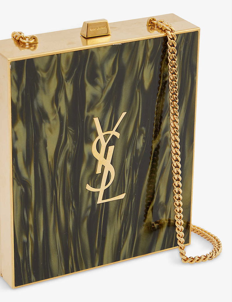 SAINT LAURENT Tuxedo Box Acrylic And Brass Clutch Bag endource