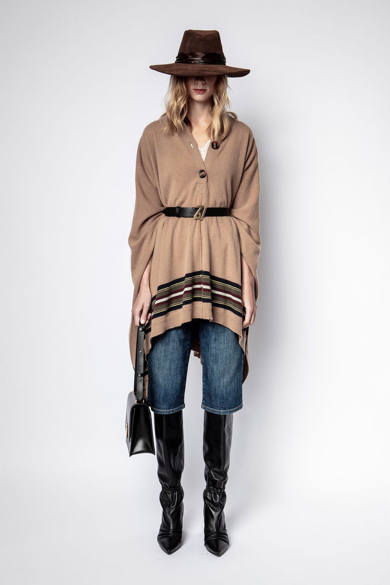 ZADIG & VOLTAIRE Wildy Cashmere Poncho in Cognac | Endource