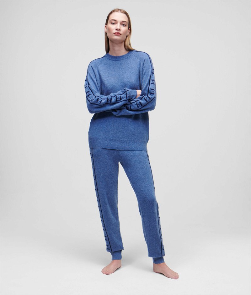 Jacquard jumper with sheen in stahlblau