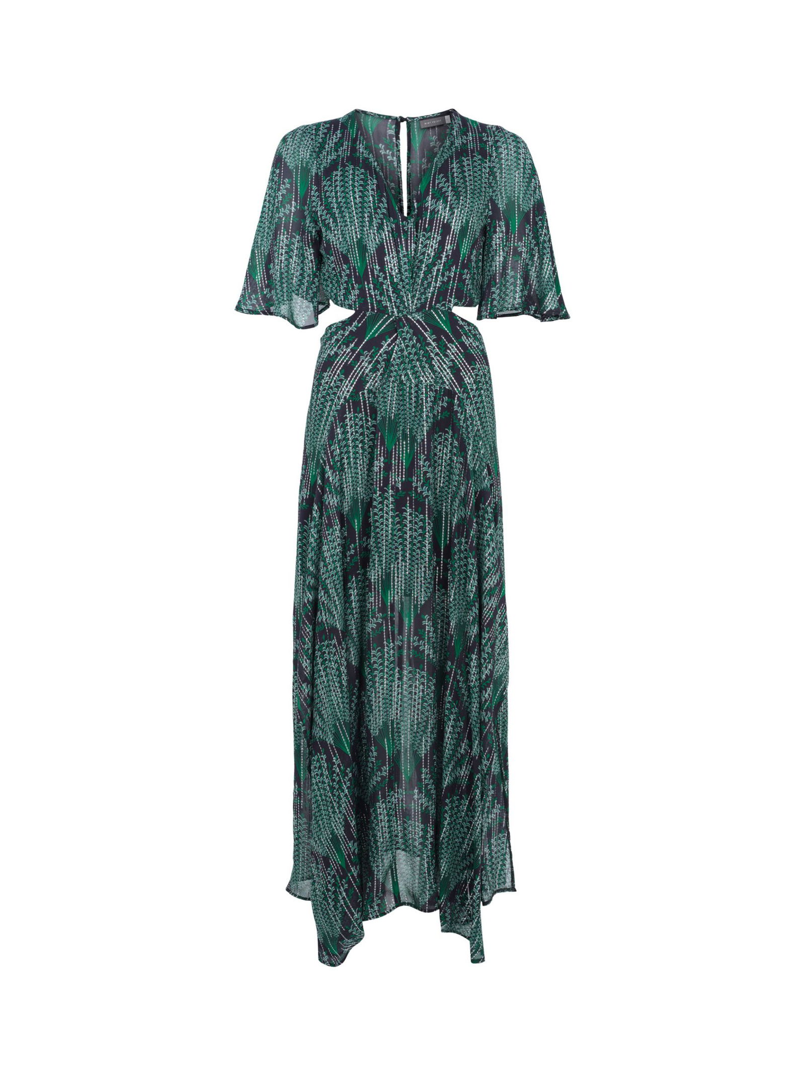 MINT VELVET Cut Out Handkerchief Hem Maxi Dress in Green/Multi | endource