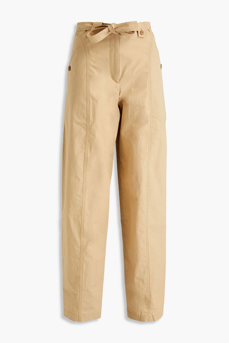 KENZO Belted Cotton-Poplin Tapered Pants in Neutral