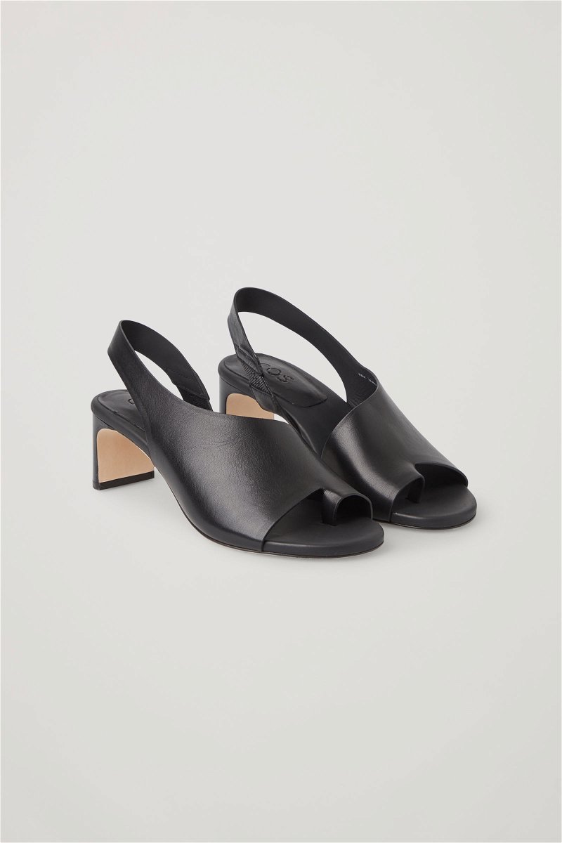 COS Leather Strapped Thong Heel Mules in Black | Endource