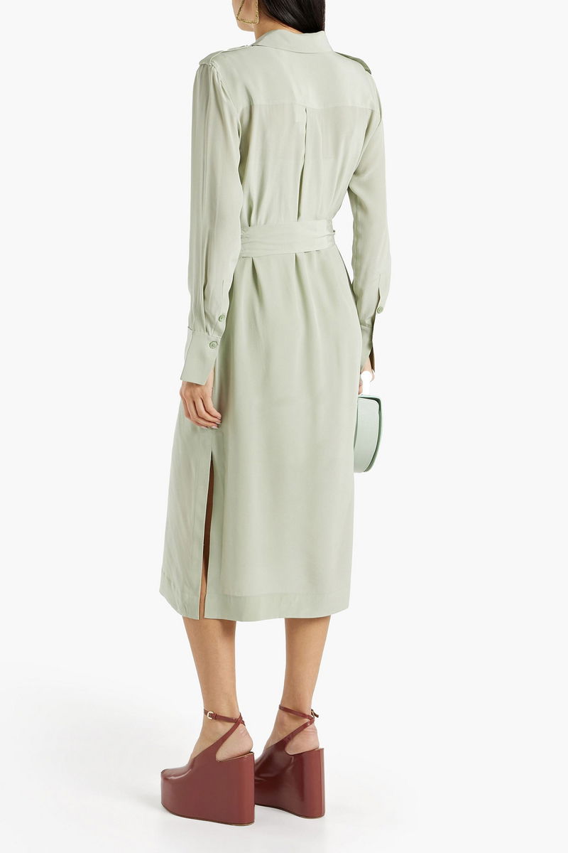 EQUIPMENT Zelie Belted WashedSilk Midi Shirt Dress in Green Endource