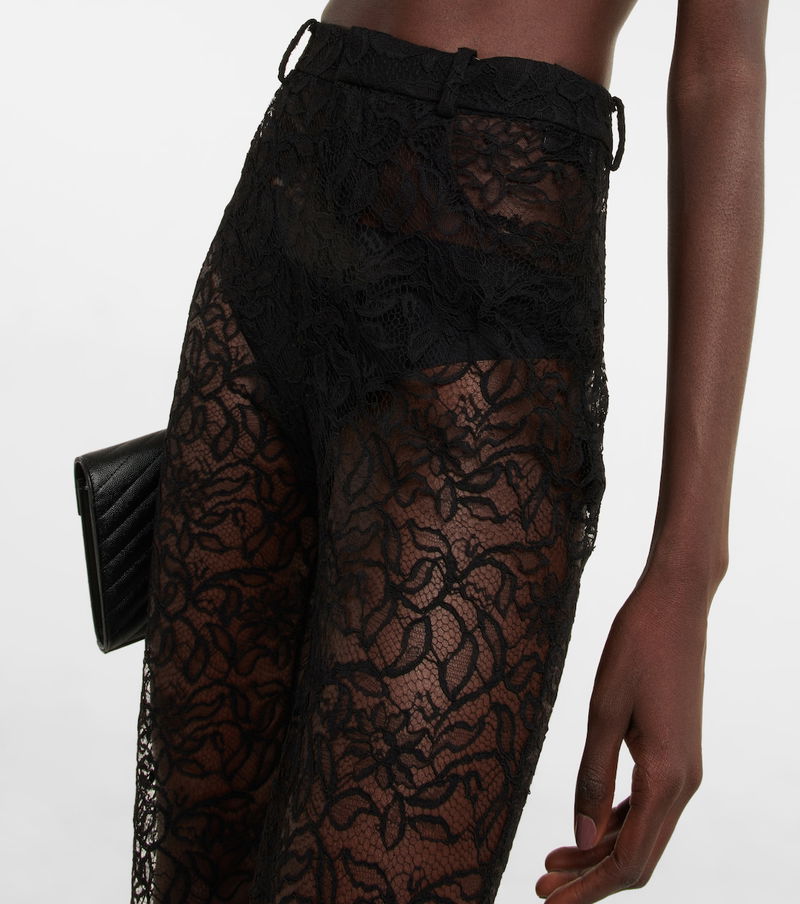 SAINT LAURENT High-Rise Flared Lace Pants in Black