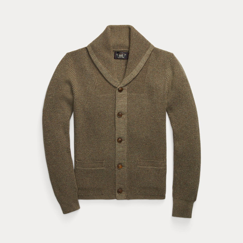 RALPH LAUREN RRL Waffle Cashmere Shawl-Collar Cardigan in Green | endource