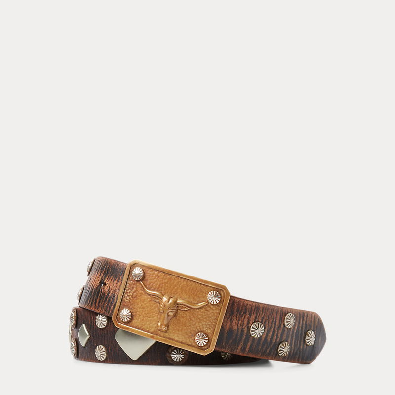 Lauren Ralph Lauren Camel Tan Studded Leather Belt with Gold Buckle Studded Leather Belt | Ralph Lauren main image 4