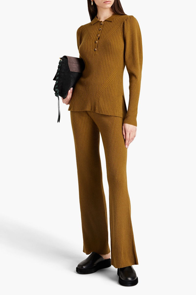 Ribbed Cashmere Flared Pants