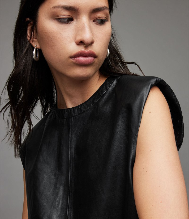 ALLSAINTS Mika Leather Tank Top in Black