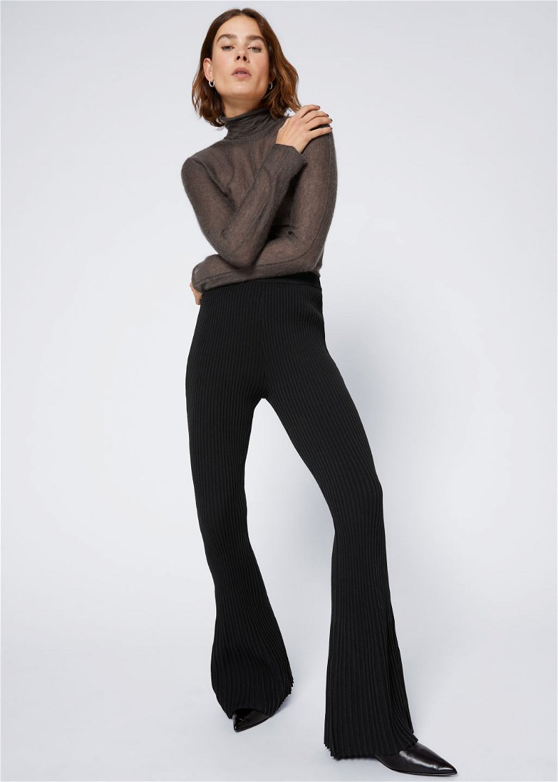 New Look ribbed flare pant in black