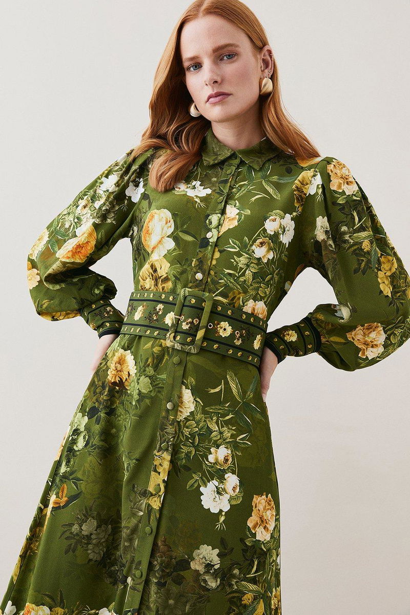 KAREN MILLEN Lydia Millen x Karen Millen - Floral Woven Shirt Dress |  endource