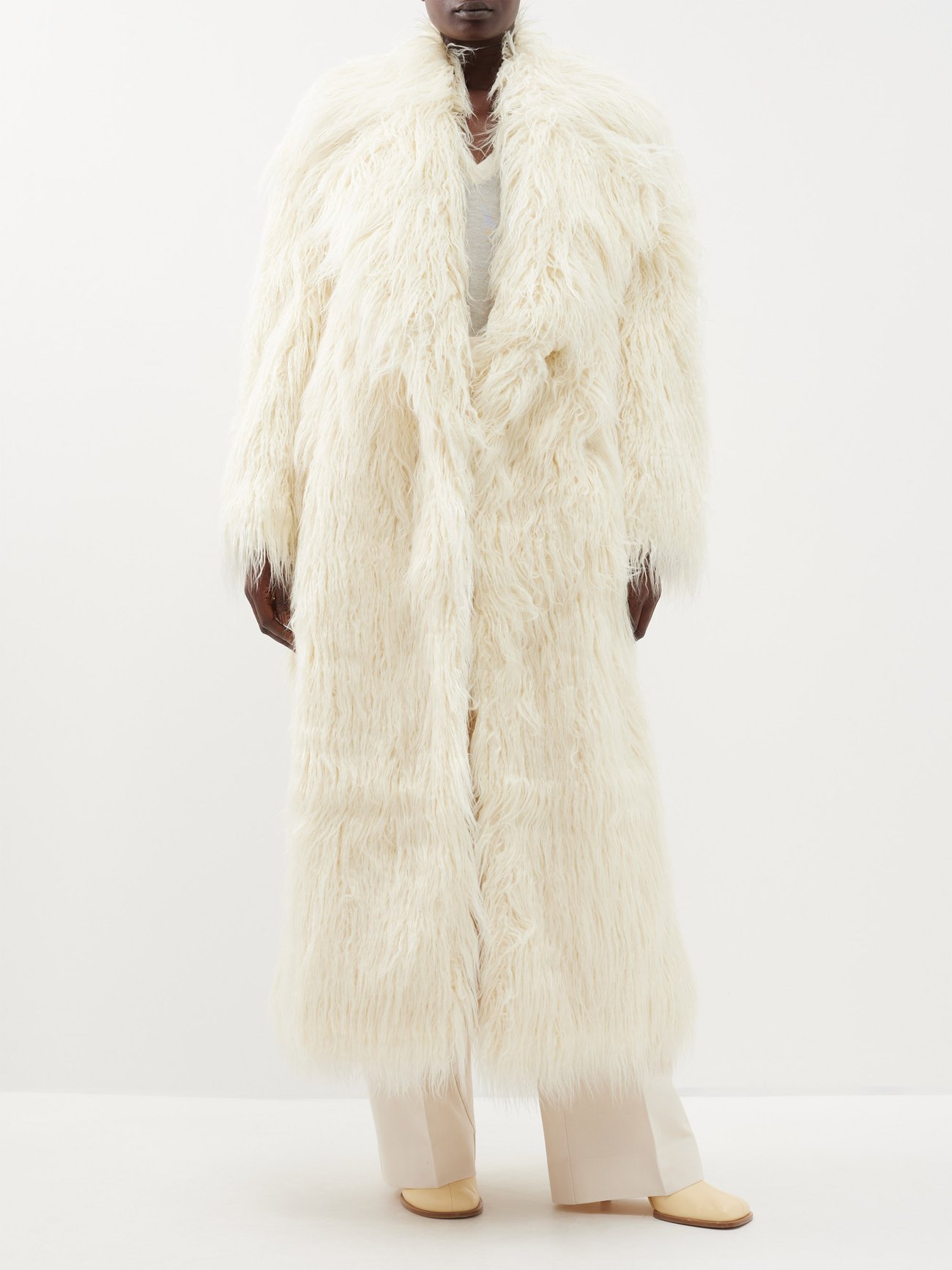 Nicole Long Faux Fur Coat - Off White