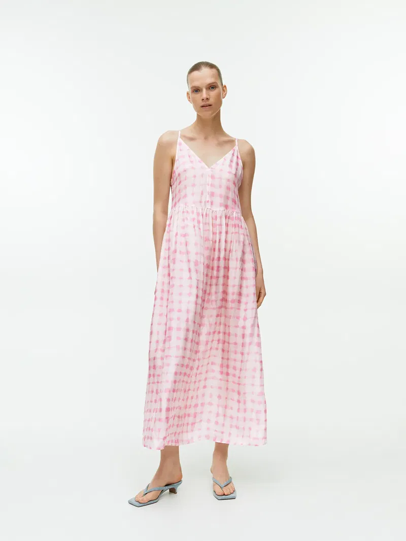 ARKET Tiered Strap Dress in Pink/White Endource