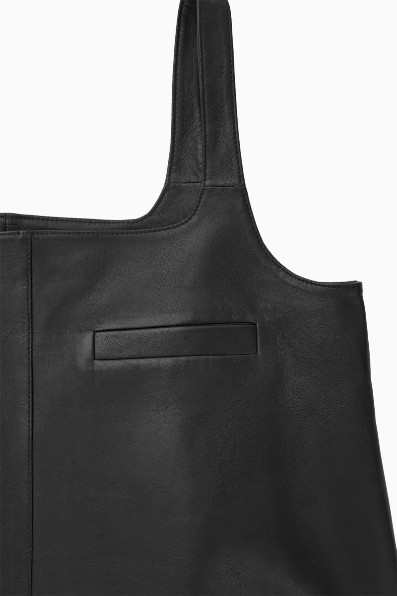 COS Leather Mini Pinafore Dress in BLACK