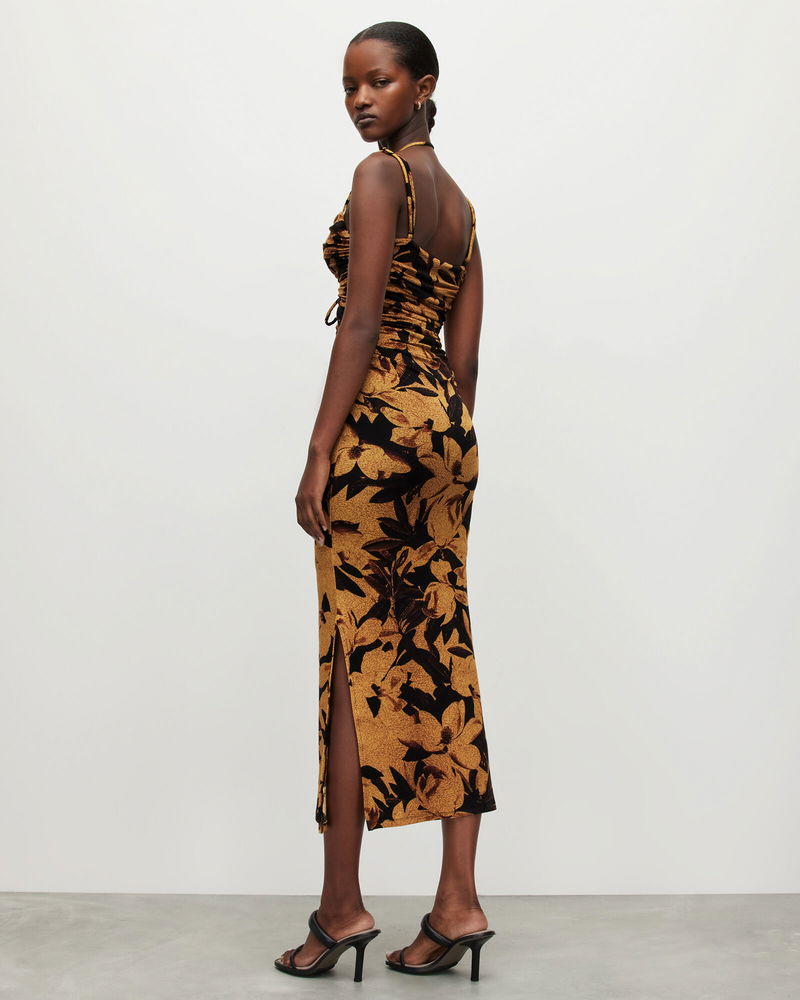 amaya leopard print cut out midi dress Allsaints Amaya Leopard Print Cut Out Midi Dress In Leopard Brown