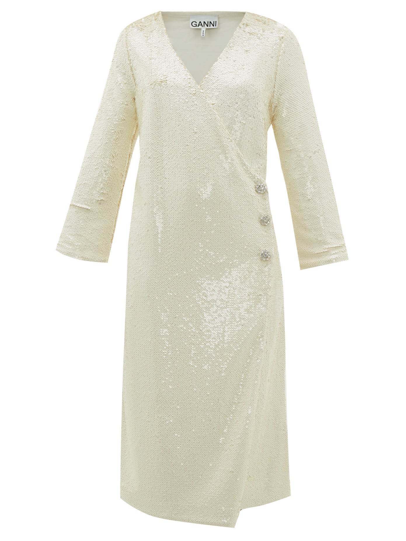 GANNI Crystal-Button Sequinned Wrap Dress endource