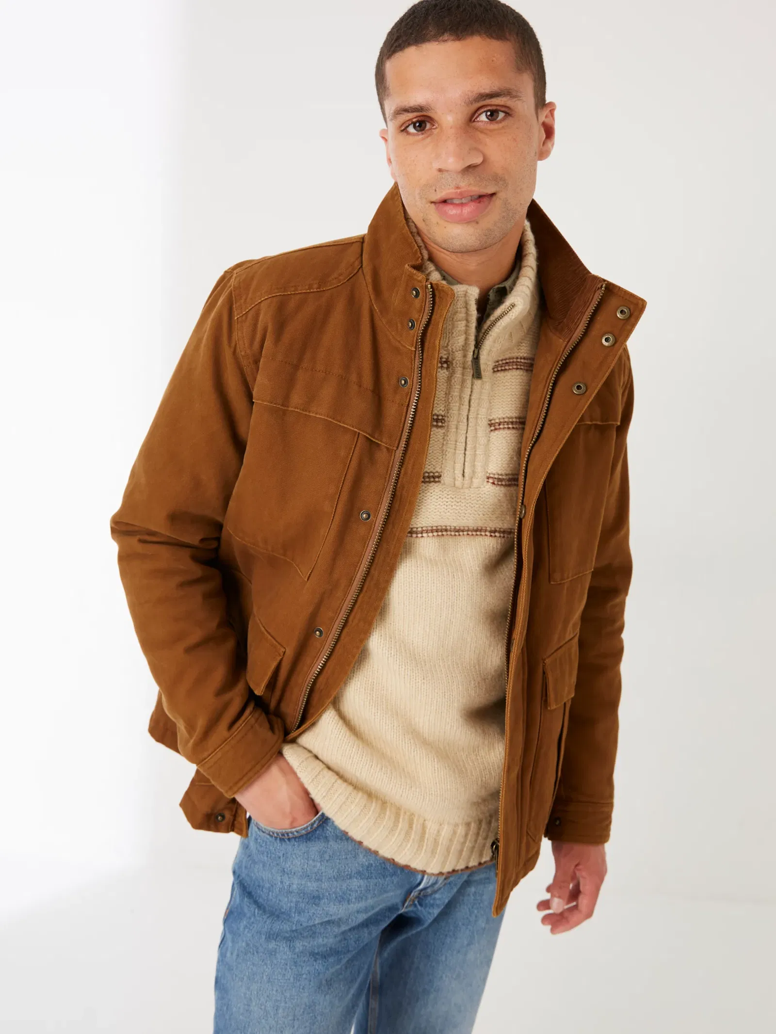 FATFACE Preston Canvas Jacket in Tan Brown | Endource