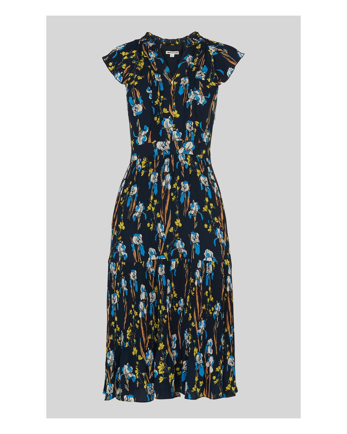 WHISTLES Celia Iris Print Pleated Dress endource