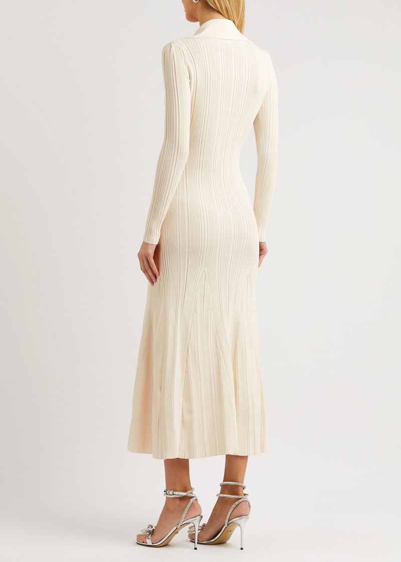 green emerald velvet dress Gold Crystal Trim Knit Midi Dress – self-portrait main image 0