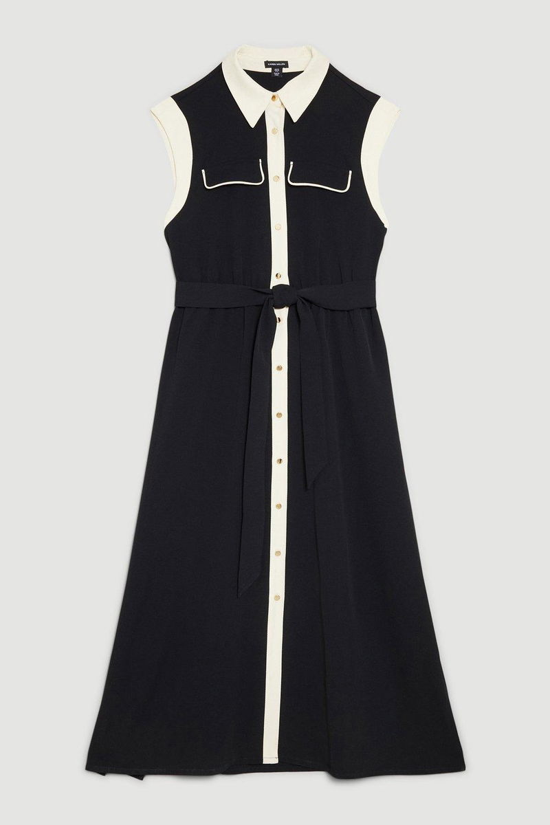 KAREN MILLEN Twill Button Through Woven Midi Shirt Dress endource