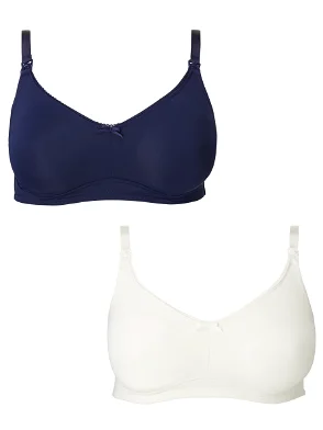 Blue Pack of two Haylie organic cotton-blend bras, Skin
