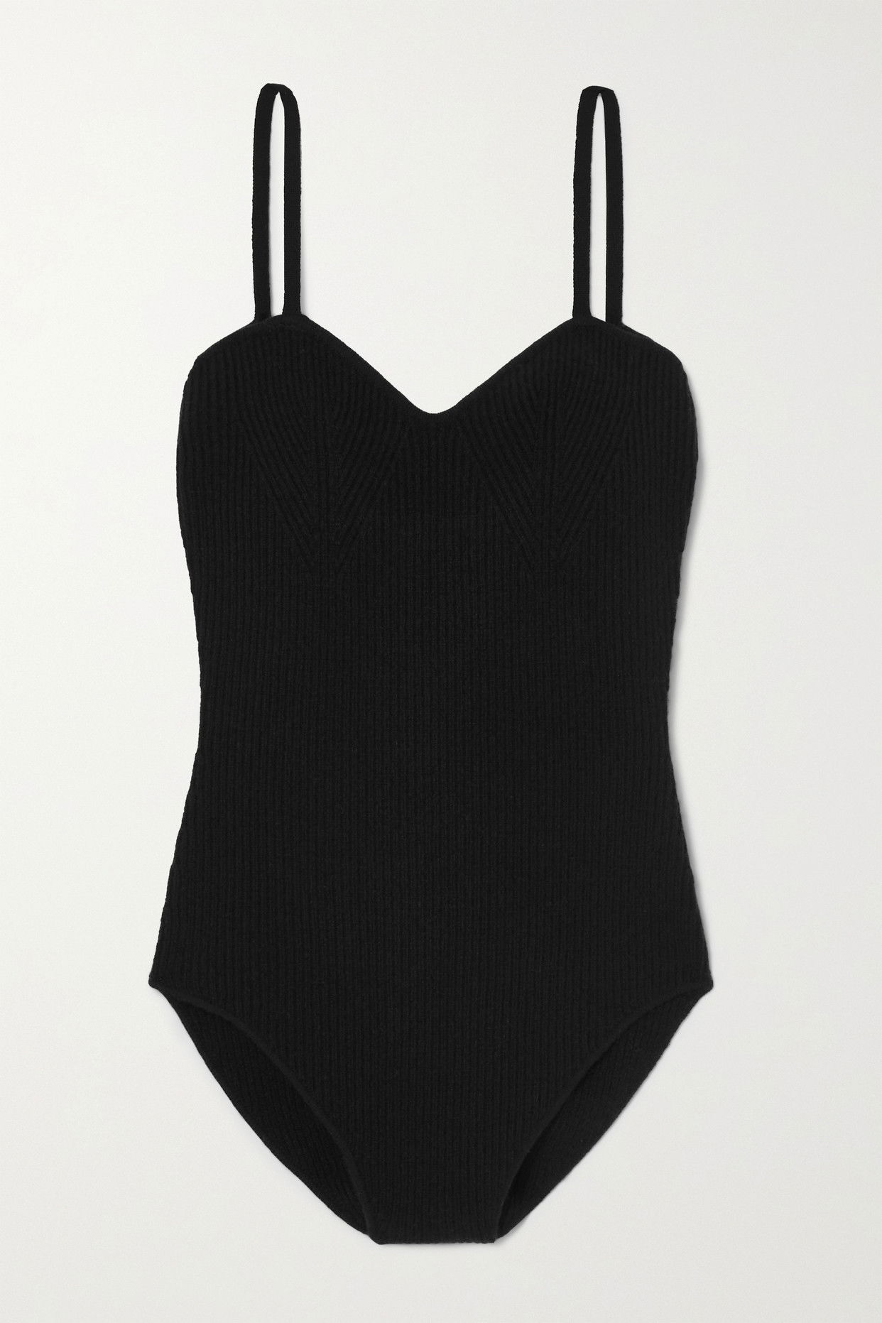 ARCH4 Odette Ribbed Cashmere Bodysuit in Black | endource