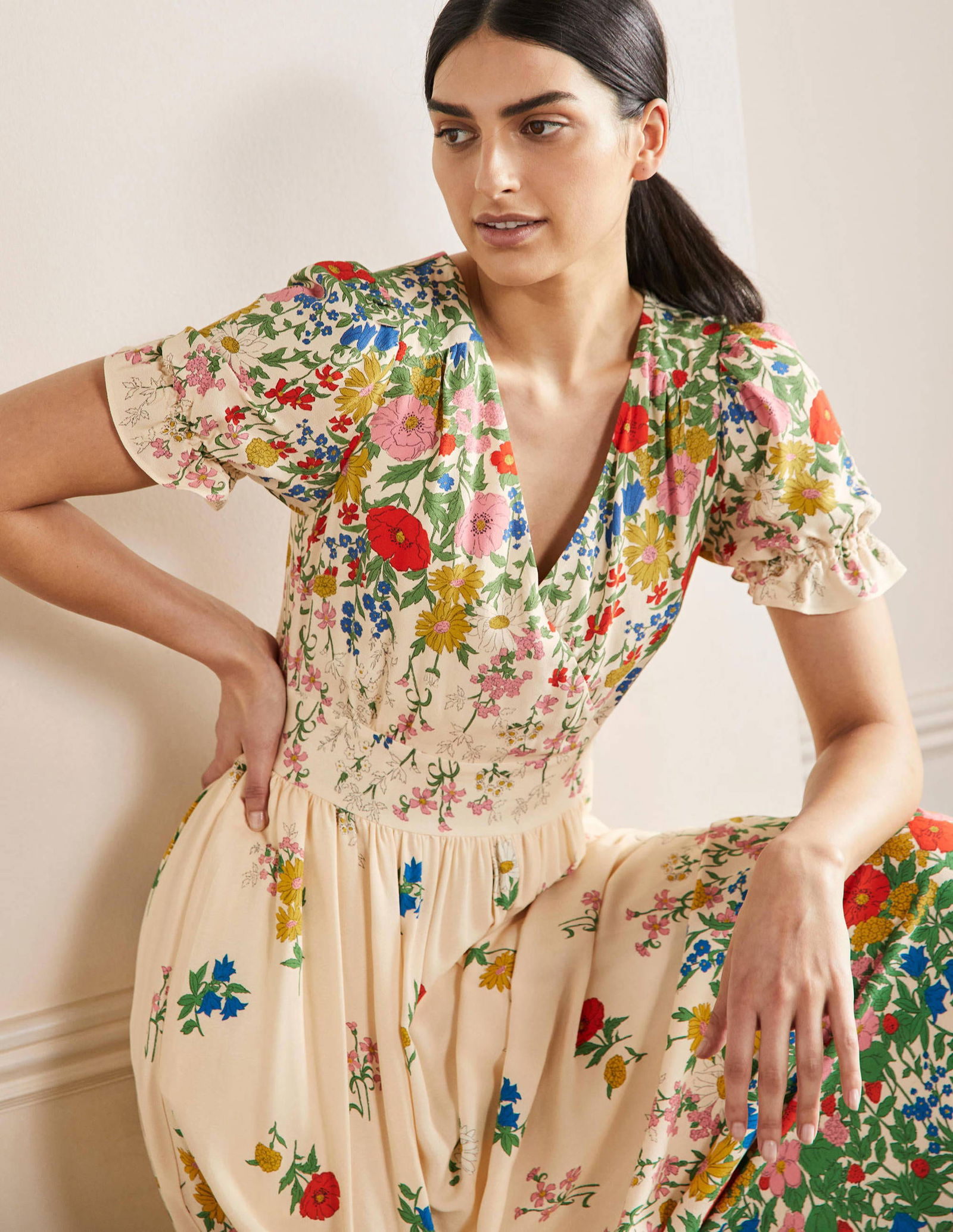 blue green floral maxi dress Bloom Strapless Maxi Dress