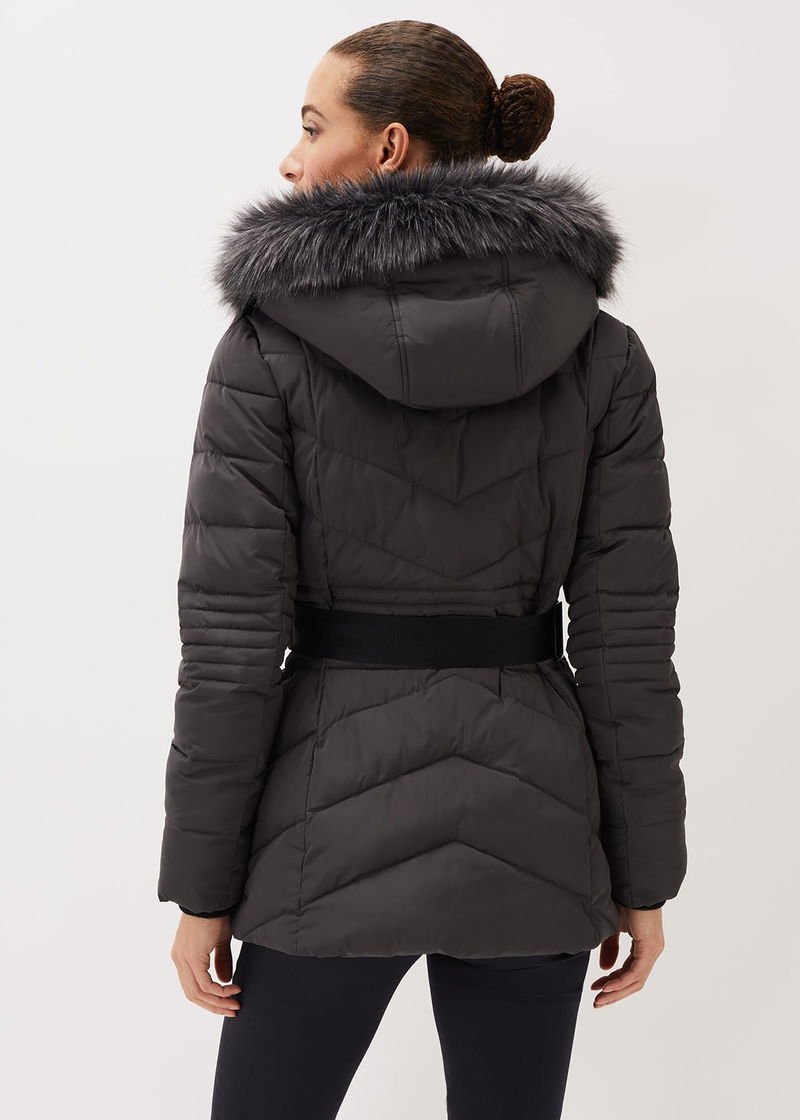 PHASE EIGHT Joanie Short Quilted Puffer Coat in Charcoal | Endource