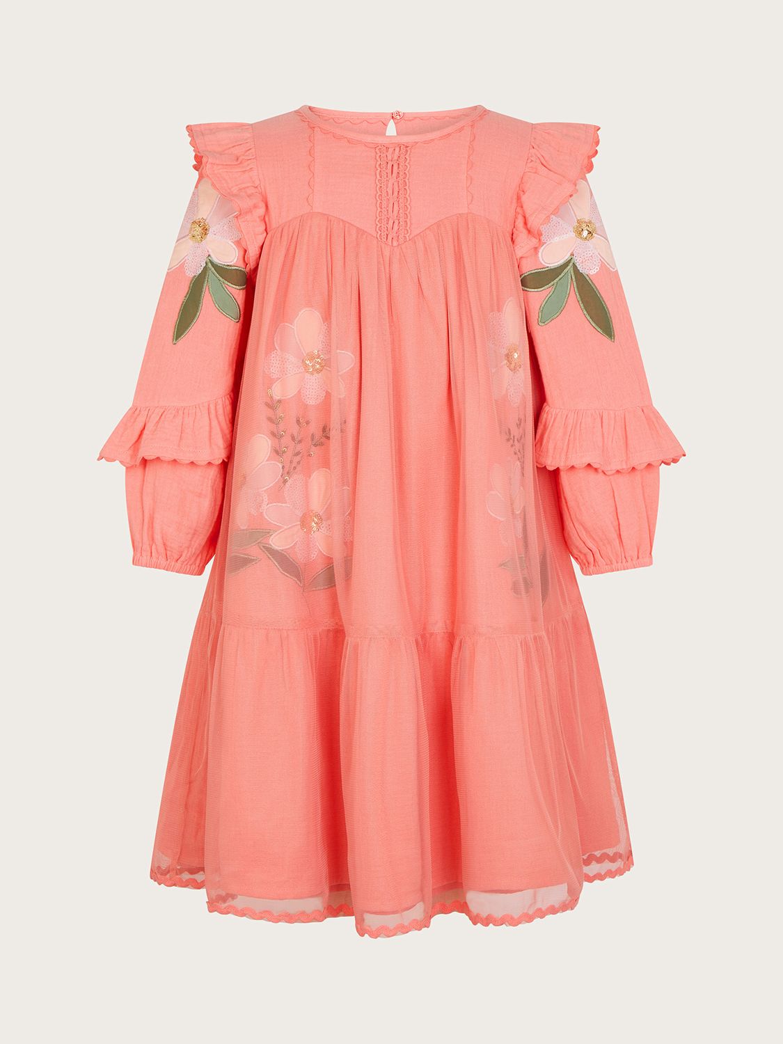 Monsoon Boutique Daisy Embroidered Tulle Party Dress in Pink Endource