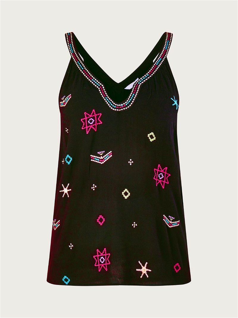 Monsoon Mofit Embroidered Cami Top in Black/Multi
