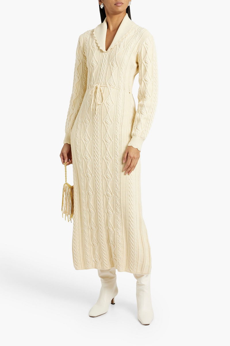 RIXO Lexie Cable-Knit Cotton-Blend Midi Dress | endource