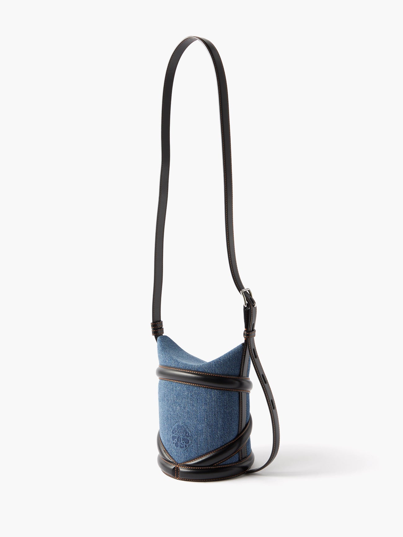 ALEXANDER MCQUEEN The Curve Small Denim And Leather Bucket Bag 