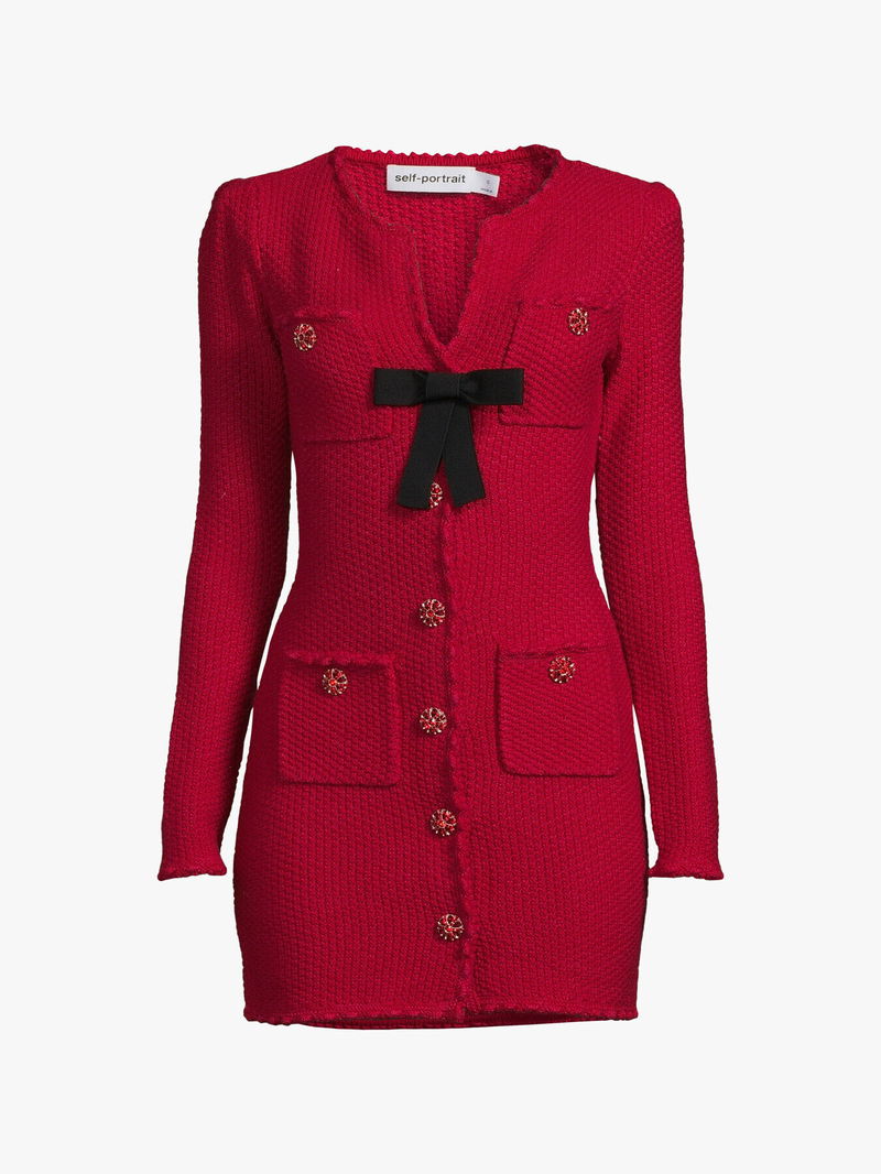 SELF-PORTRAIT Melange Knit Mini Bow Dress | endource SELF-PORTRAIT Melange Knit Mini Bow Dress | endource
