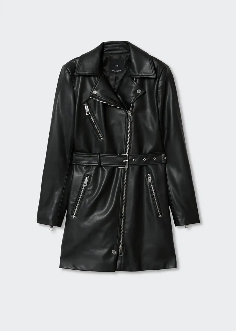 MANGO Leather-Effect Zippered Trench Coat endource