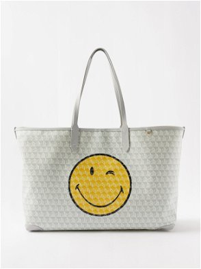I am a Plastic Bag Tote Eyes in Recycled Canvas with Smooth Eco Leathe –  Peri.A