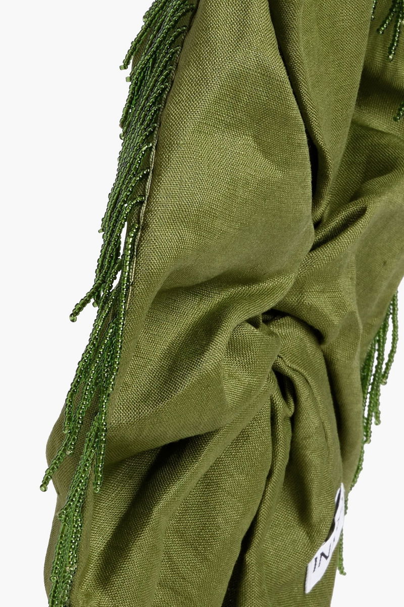 GANNI Fringed Bead-Embellished Linen Hair Tie | endource display picture 2