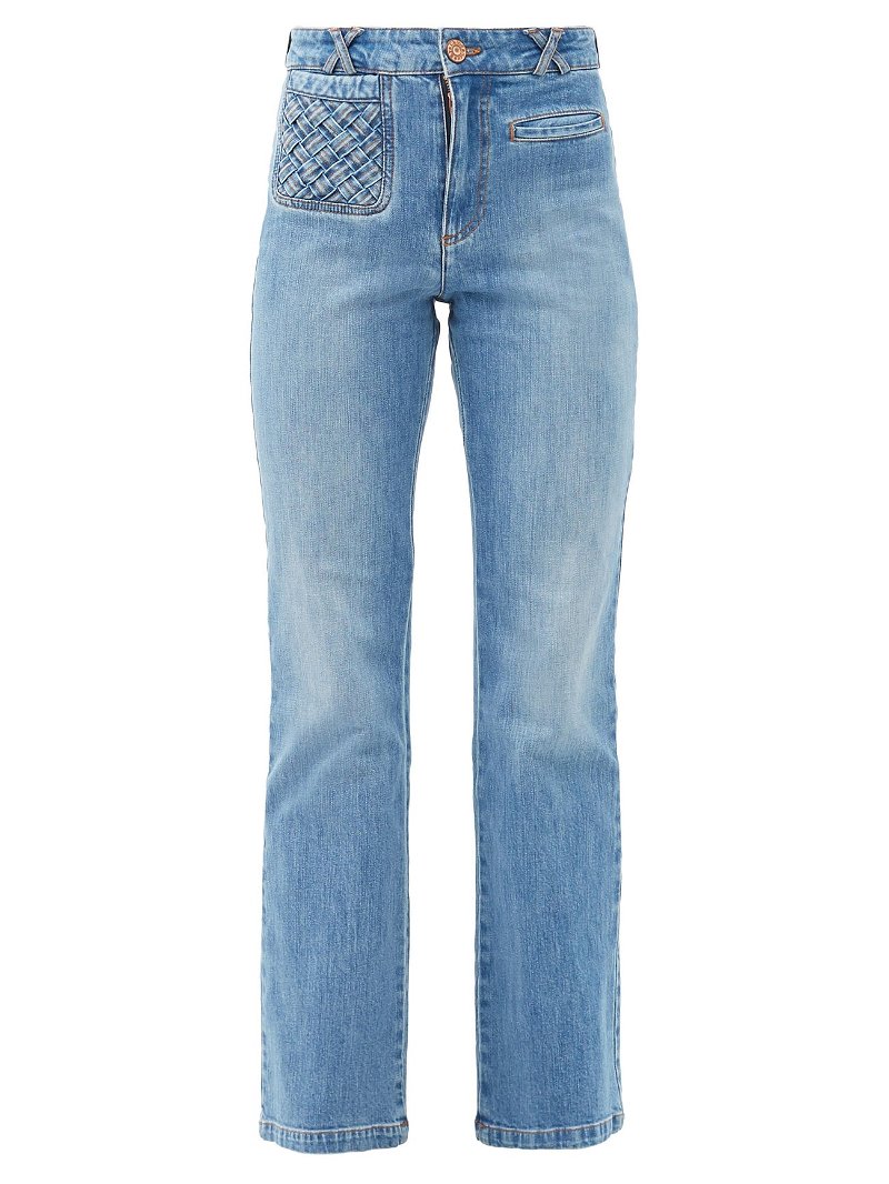SEE BY CHLOÉ Braided-Pocket Kick-Flare Jeans in Light blue