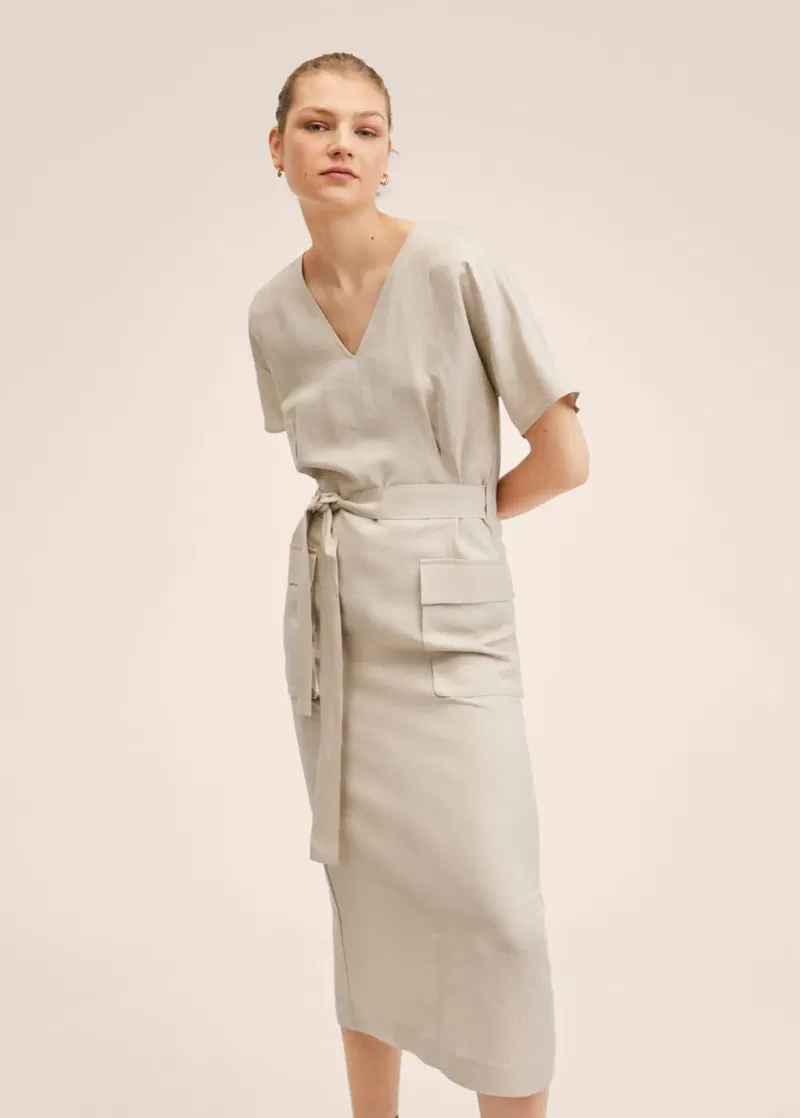 a line linen midi dress Deep Navy Linen Midi Dress – Sleeveless A-Line with Tie Waist