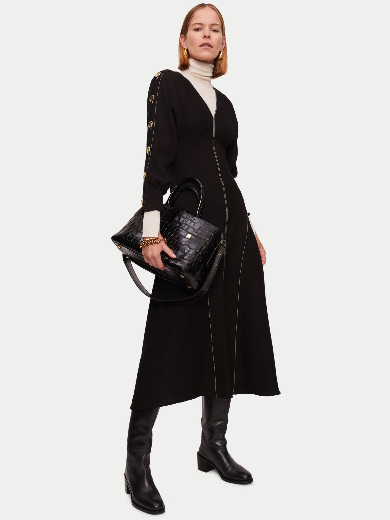 JIGSAW Button Detail Crepe Midi Dress | endource