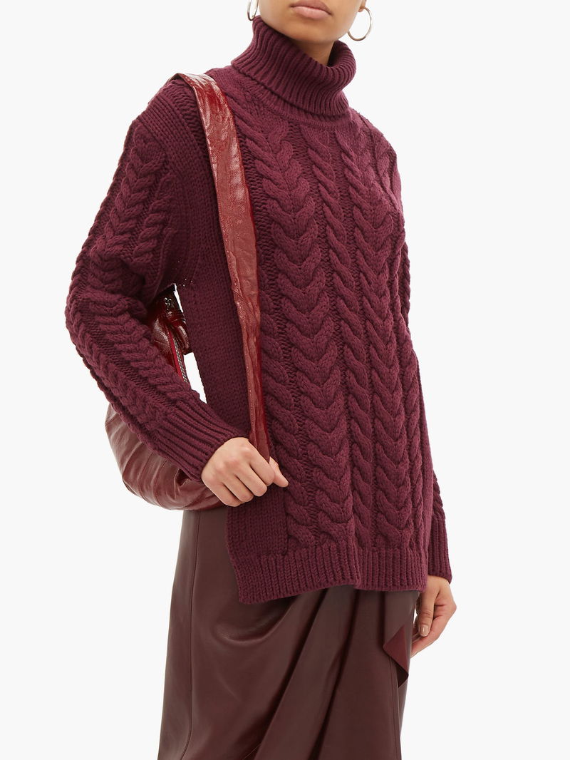 TIBI Cutout-Back Cable-Knit Wool-Blend Sweater endource