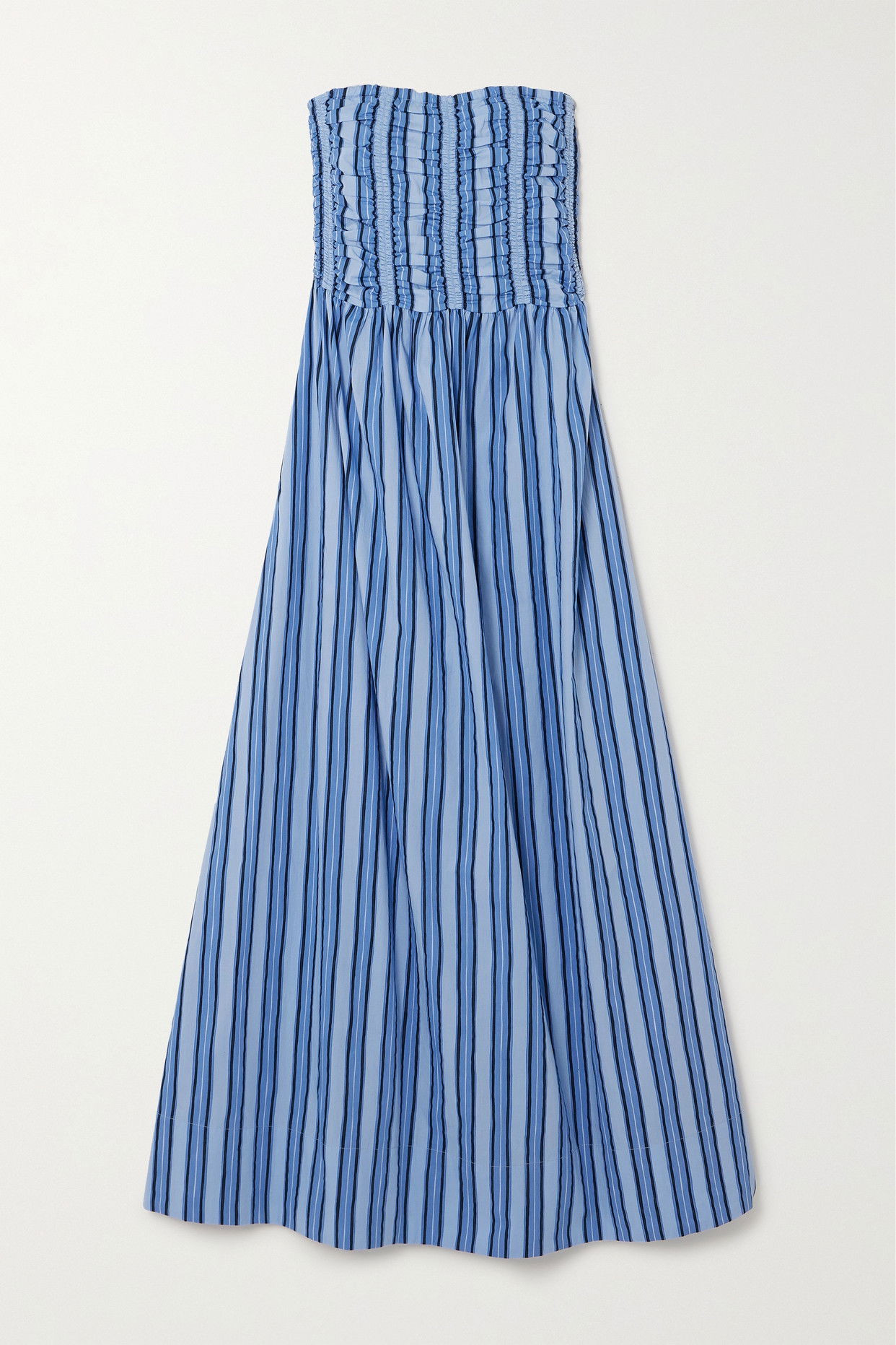FAITHFULL Dominquez Shirred Striped Organic Cotton-Poplin Midi Dress |  endource