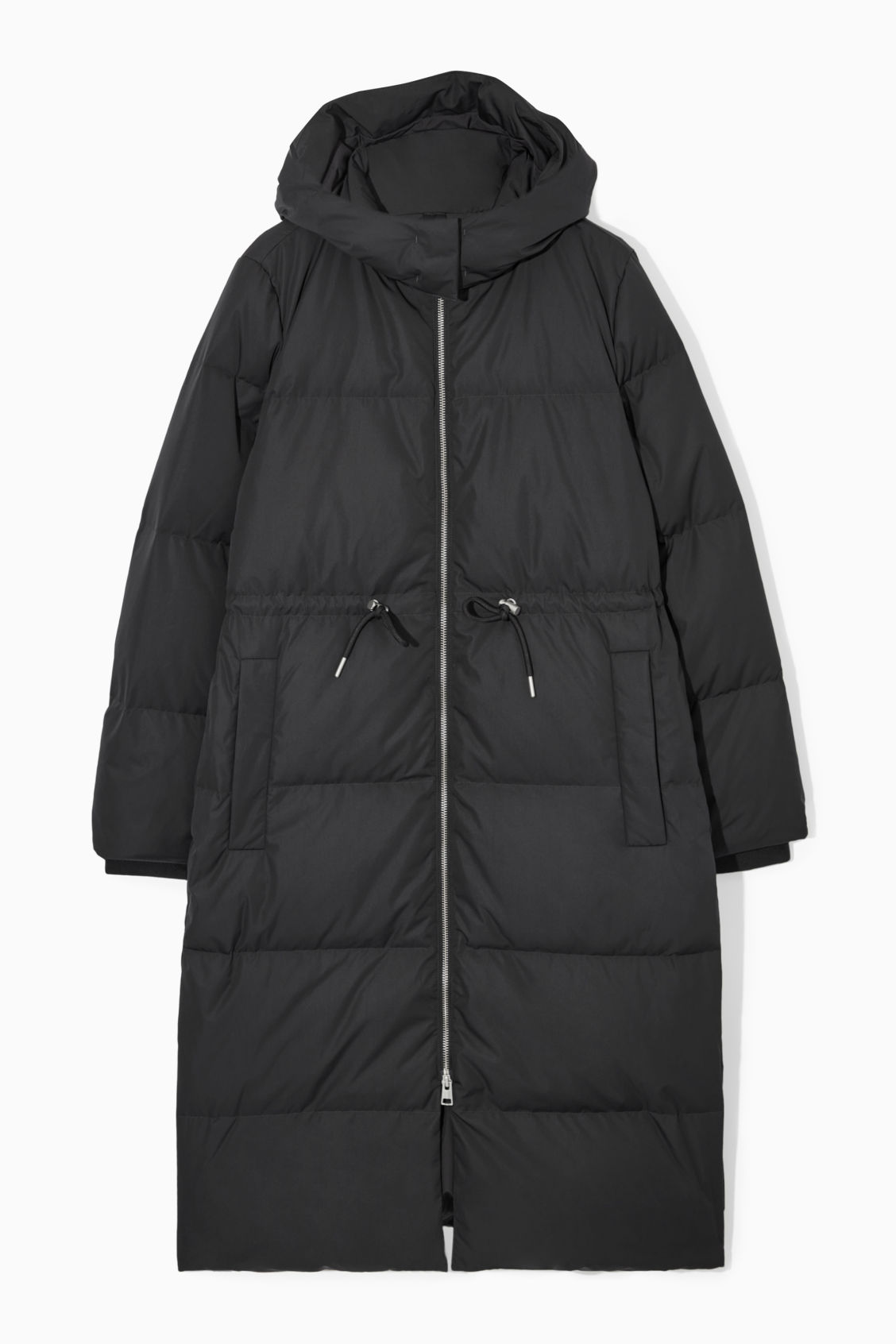 COS Hooded Recycled Down Puffer Coat in BLACK | Endource